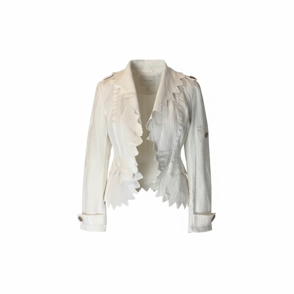 Nicola Berti Women's White Ruffle Collar Blazer,‎ size small